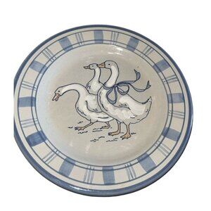 Louisville Stoneware Goose Salad  Plate 8" With Blue Checkered Rim & Goose Desig